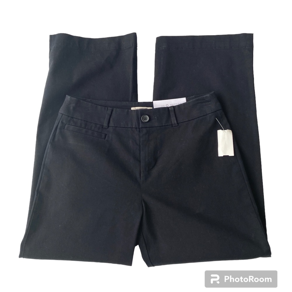NWT Loft Outlet Ladies 0P High Rise Slim Wide Leg Crop Petite Black Straight Hip